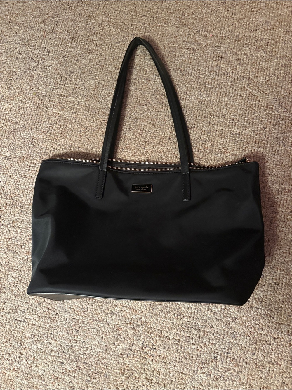 kate spade Black Nylon Tote with Top Zip and Leather-Style Handles